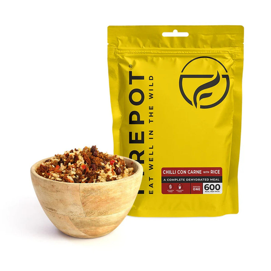 Repas lyophilise Firepot Chili con carne de la marque 18, parfait pour velo et aventure en plein air