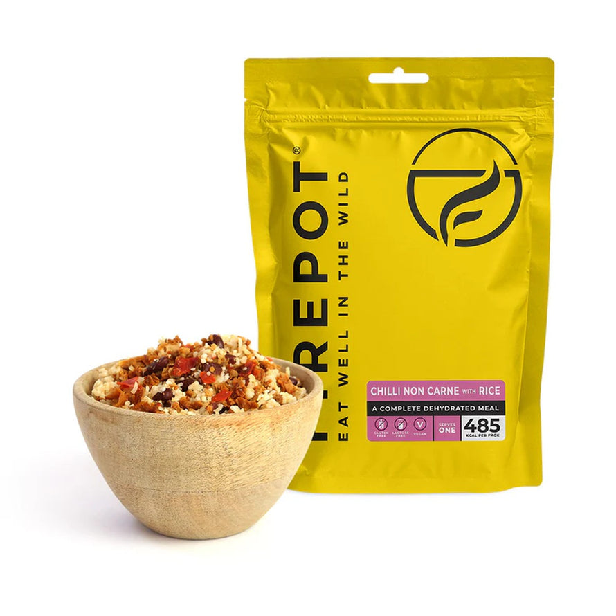 Repas lyophilisé Firepot Vegan Chili Non Carne de la marque 18, parfait pour cyclotourisme et activités outdoor