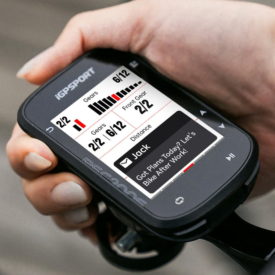 Compteur GPS velo 222 IGPSPORT BSC200S affichage clair des rapports de vitesse et notifications en temps reel