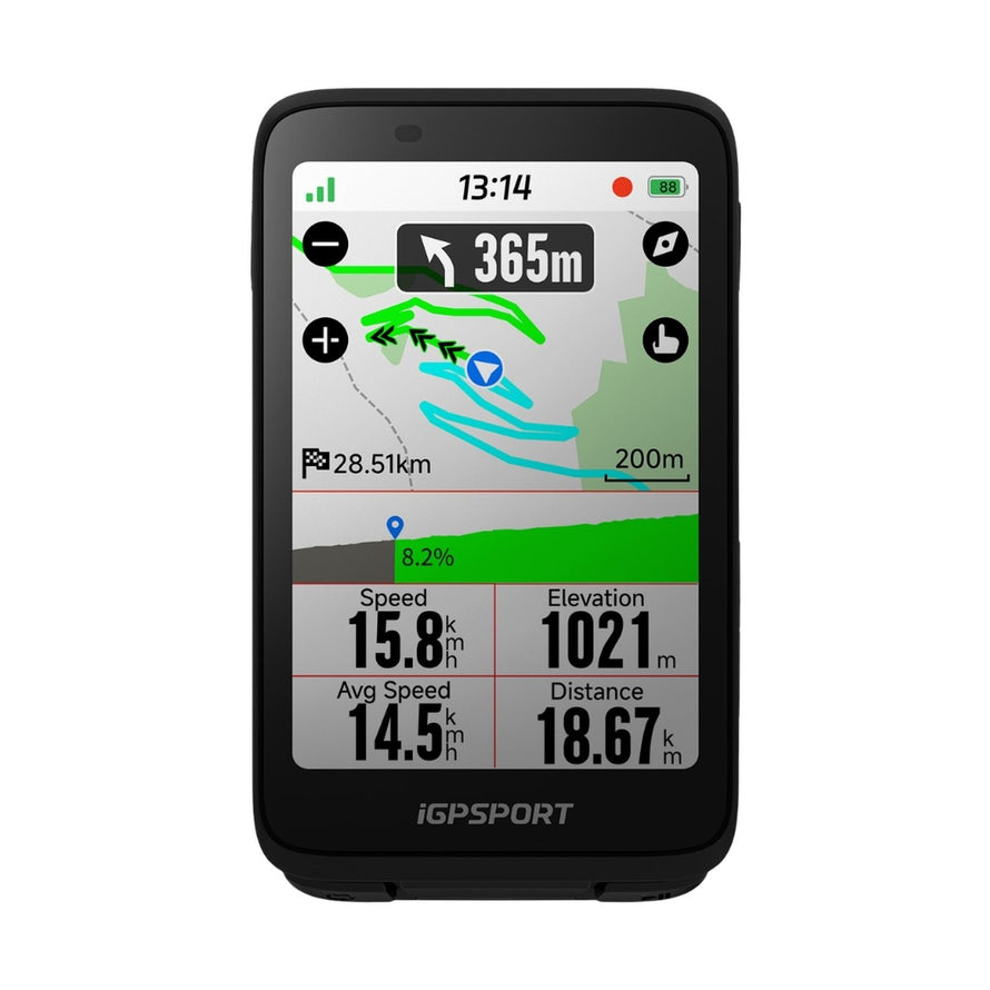 Compteur velo GPS iGPSPORT BiNavi de la marque 222 avec affichage cartographique et donnees de vitesse et distance