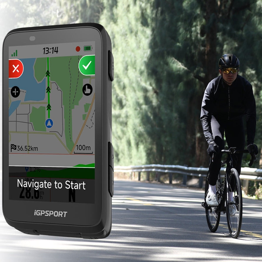 Compteur vélo GPS 222 iGPSPORT BiNavi affichant un itinéraire détaillé pour cyclistes sur route