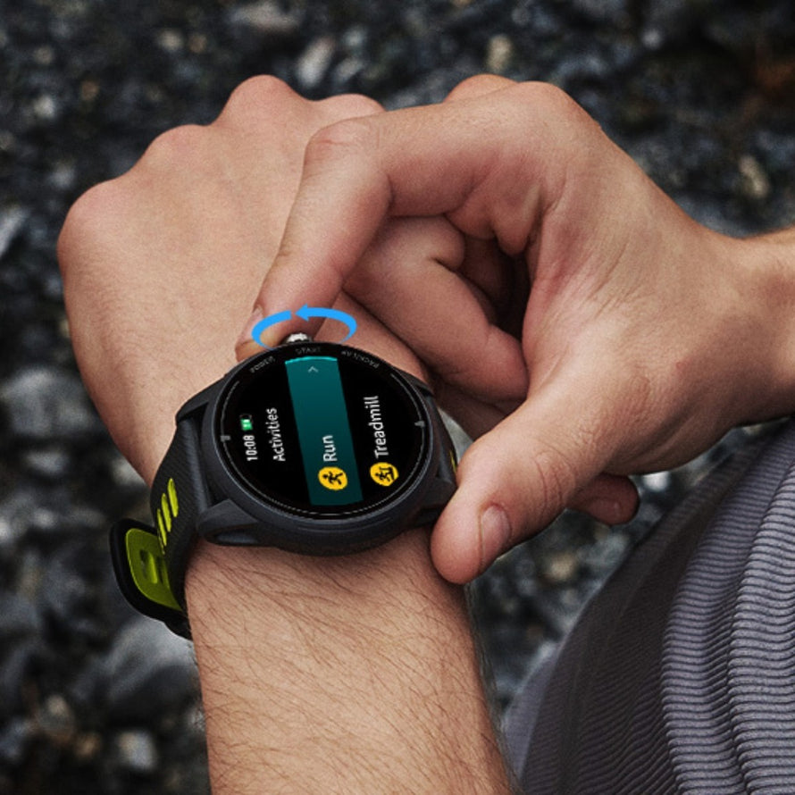 Montre GPS 222 iGPSPORT VeRUN noire et verte affichant menu activités sportives pour suivi précis