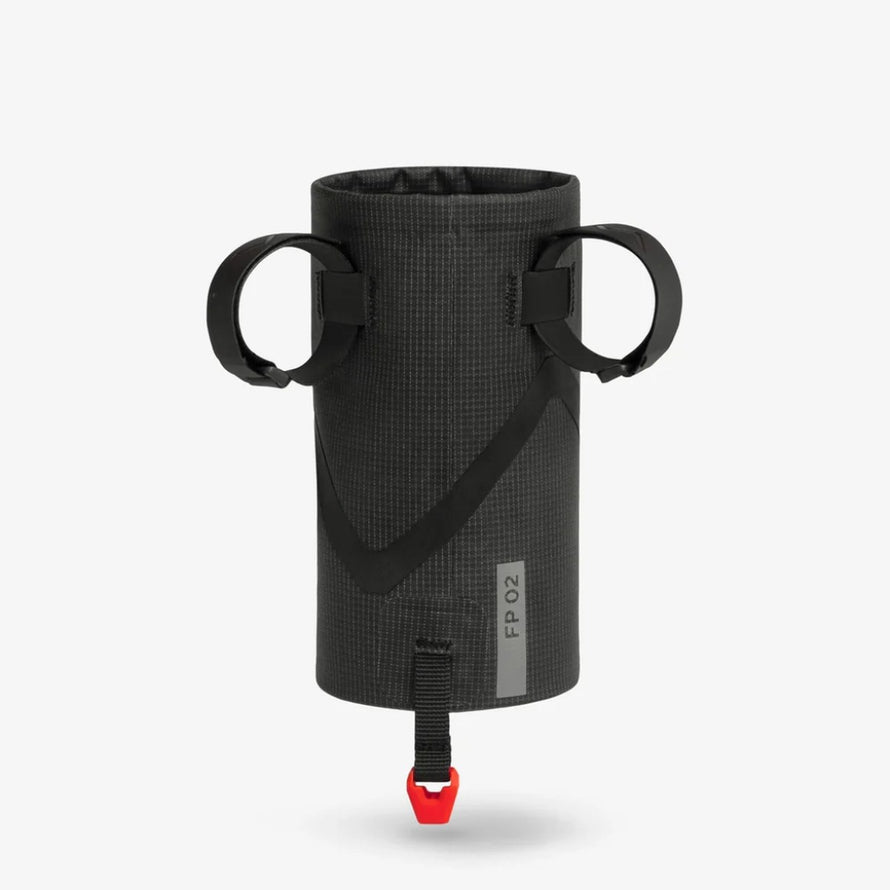 Sacoche de potence vélo 77 Cyclite Foud pouch 02 noire avec fixation rouge et design cylindrique