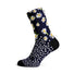 Chaussettes cyclisme Sox 777 bleu marine avec motif marguerites blanches pour cyclistes élégants