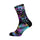 Chaussettes cyclisme Sox 777 avec motif plumes multicolores sur fond noir pour cyclistes originaux et modernes