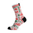 Chaussettes cyclisme Sox 777 motif pizza rouge et vert sur fond blanc pour cyclistes gourmands et stylés