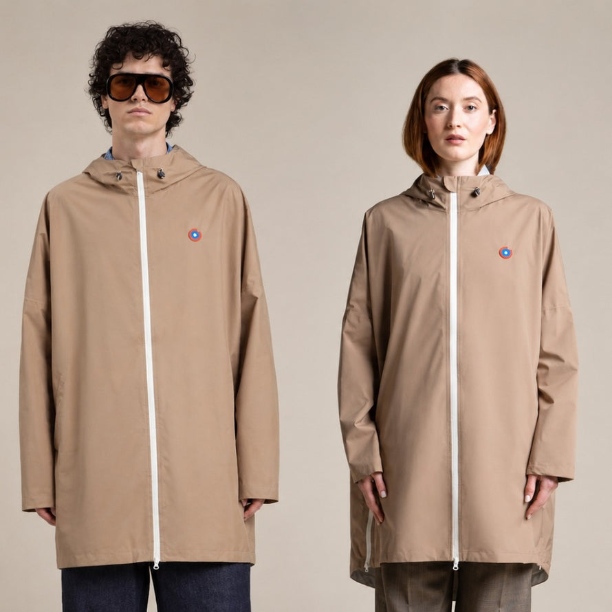 Cape de pluie vélo unisexe 998 modèle Flotte Liberté beige imperméable avec zip blanc