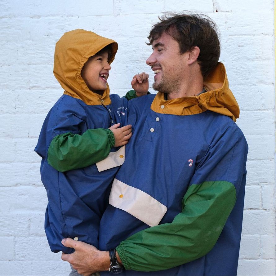 Poncho velo fun pour parent et enfant Poule Party ash blue