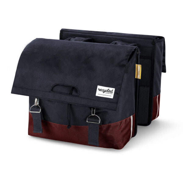 sacoche vélo double 40 litres en matériau recyclé   urban proof noir bordeaux