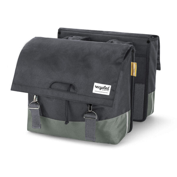 sacoche vélo double 40 litres en matériau recyclé   urban proof noir verte