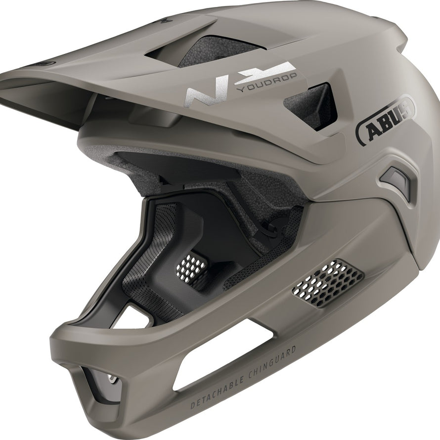 Casque integral VTT enfant Youdrop FF Abus couleur titanium avec protection complete et design moderne