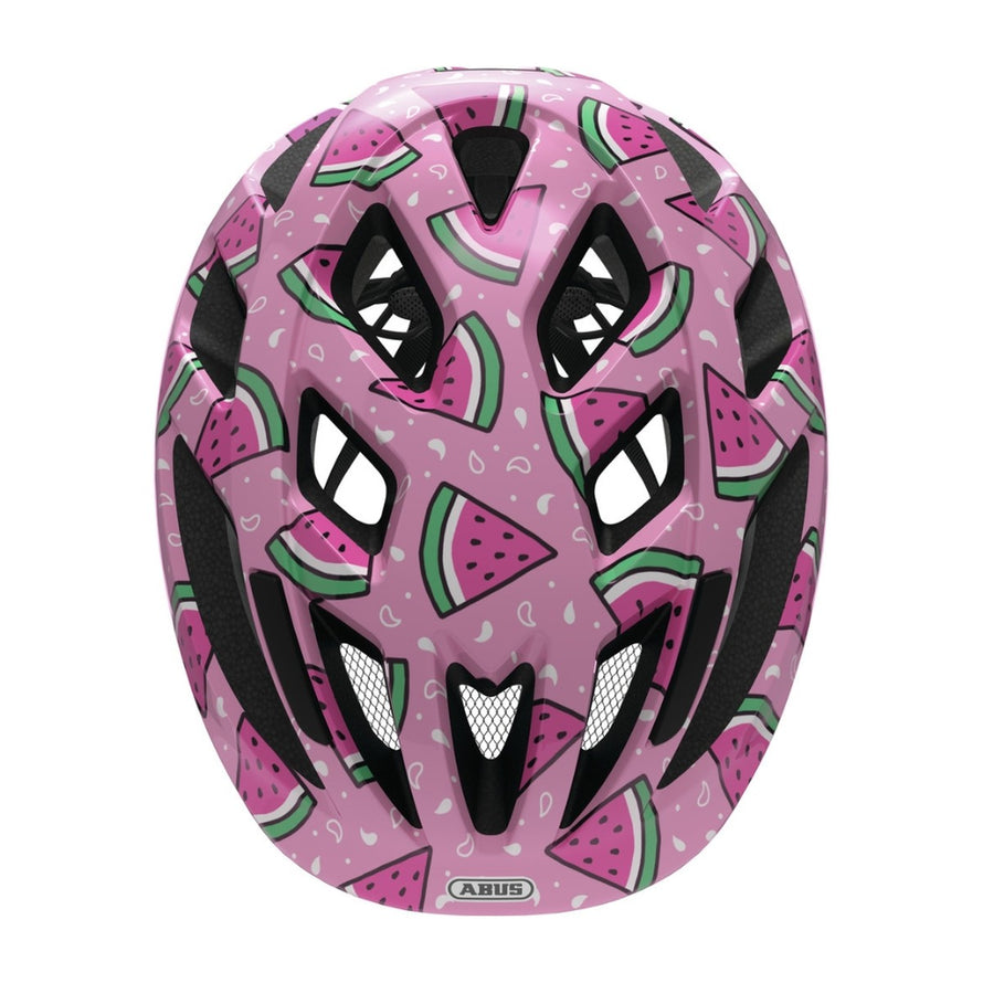 Casque vélo enfant Abus Smooty 2.0 rose motifs pastèque pour confort et sécurité en siège vélo
