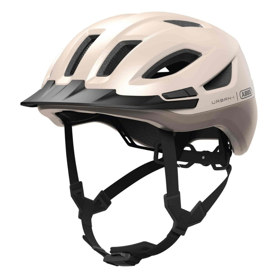 Casque vélo Abus Urban-I 4.0 beige avec lumière intégrée pour sécurité et confort en ville