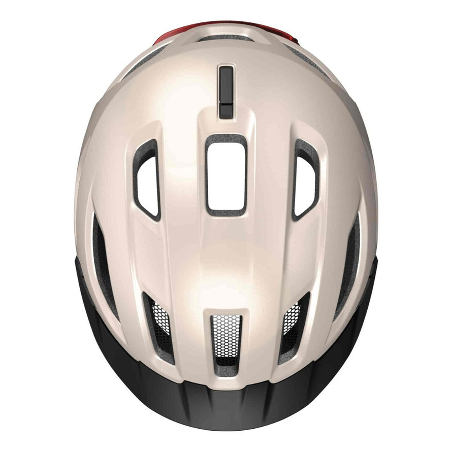 Casque vélo Abus Urban-I 4.0 beige avec lumière intégrée vue de dessus pour sécurité urbaine
