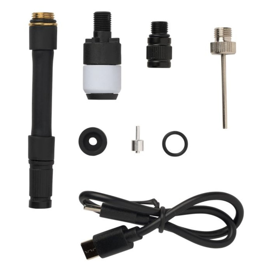 Accessoires complets pour mini pompe electrique Schwalbe E-Micro Pump avec ecran digital pour velo