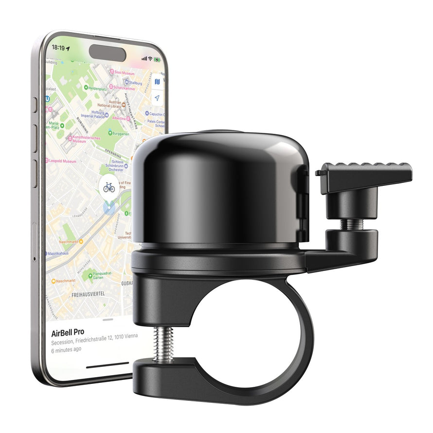 Sonnette AirBell Pro 22 mm noire pour vélo, design compact et installation facile