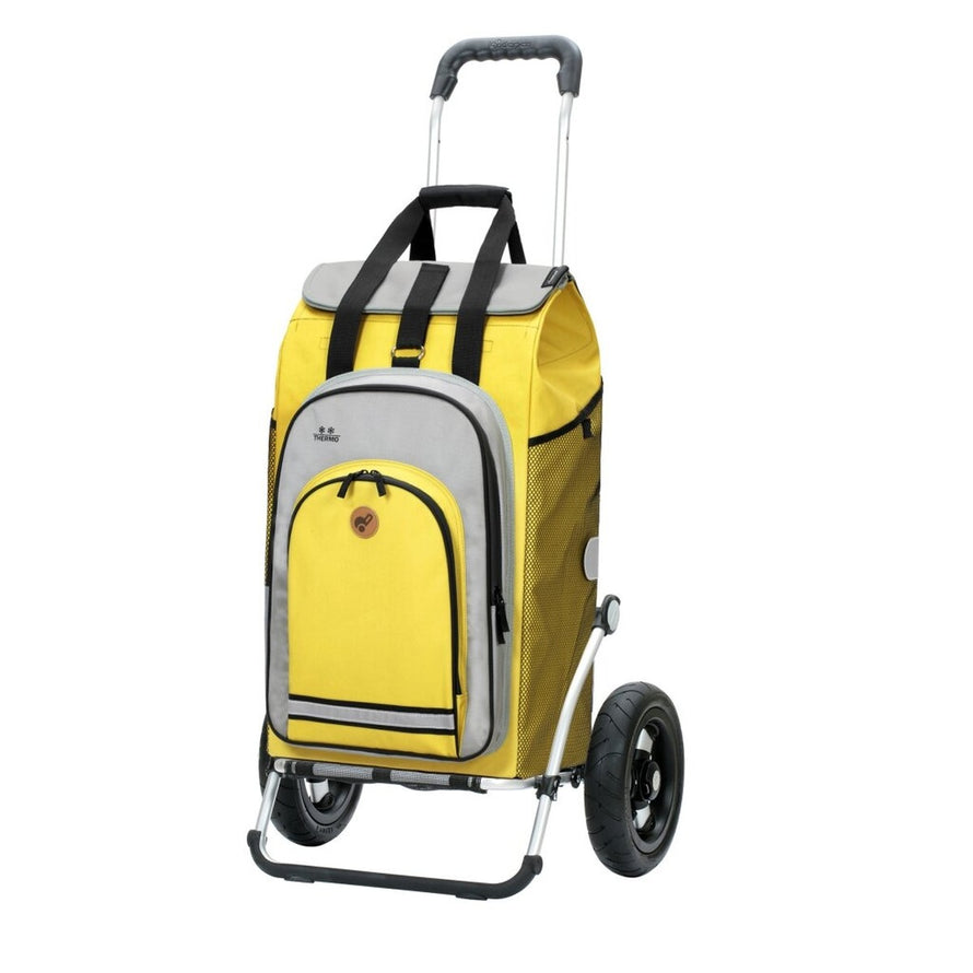Caddie vélo Andersen Royal Shopper avec sac isotherme 62L jaune, parfait pour courses et transport urbain pratique