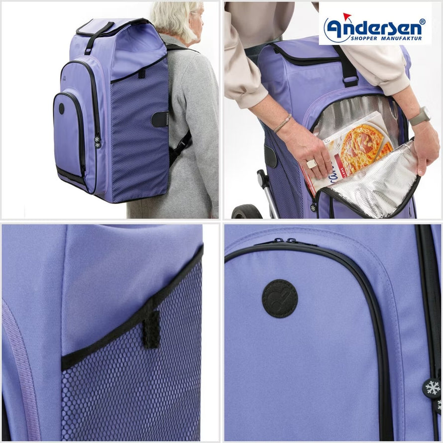 Sac Hydro Andersen 62L lilas clair avec poche isotherme, grand volume et design ergonomique pour vélo et courses