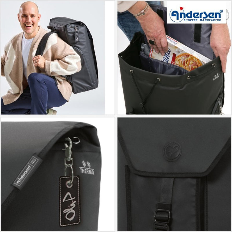 Sac isotherme noir Andersen Oli.P 3.0 pour caddie vélo Shopper 50L, idéal pour garder aliments frais en balade