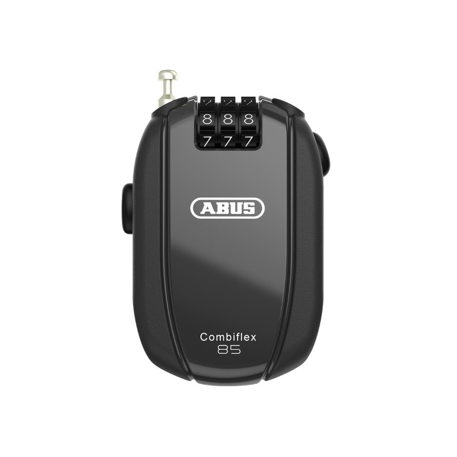 Antivol à câble rétractable Abus Combiflex 85 avec code à trois chiffres pour protéger casque, selle ou bagages lors des arrêts à vélo.