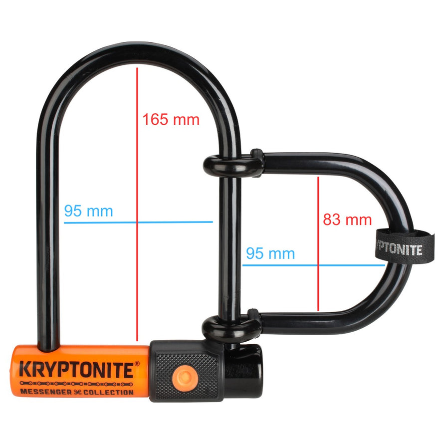 Antivol U double anse Messenger Mini+ de Kryptonite avec dimensions précises pour securite optimale du velo