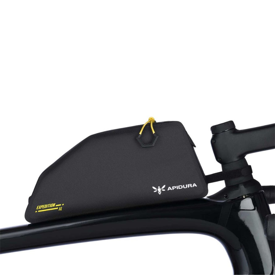 Sacoche top tube Bolt-On Expedition 1L Apidura noire, étanche et résistante pour cyclotourisme et bikepacking