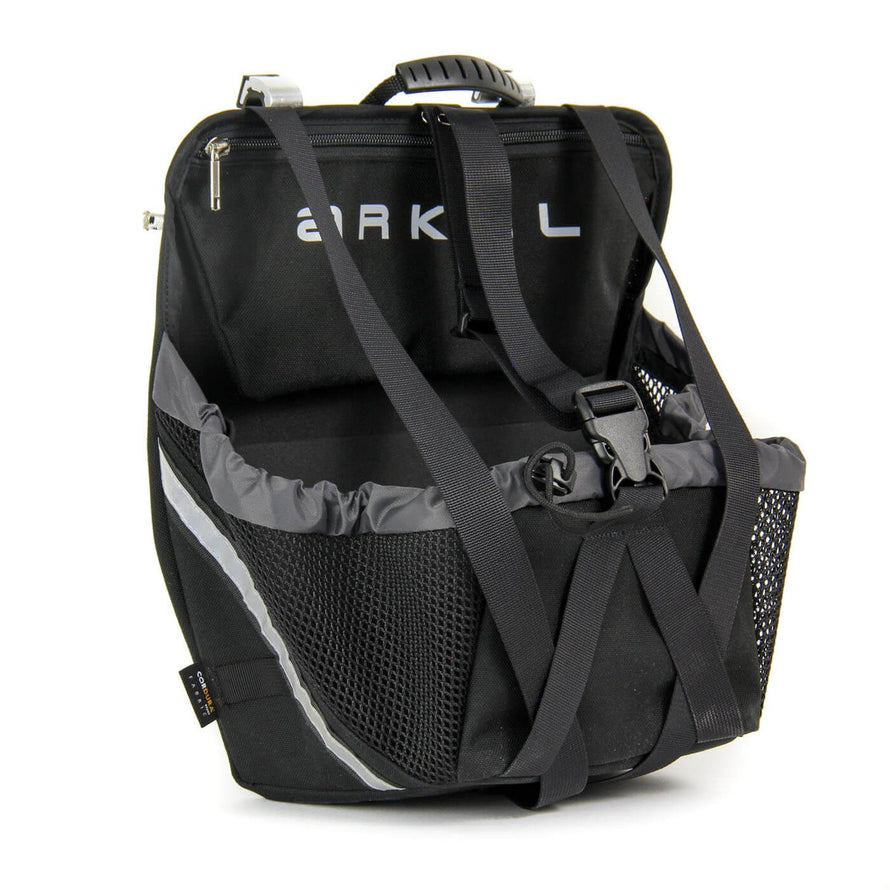 Sacoche Arkel Haul-it noire pour porte-bagages vélo avec sangles ajustables et poches latérales en mesh
