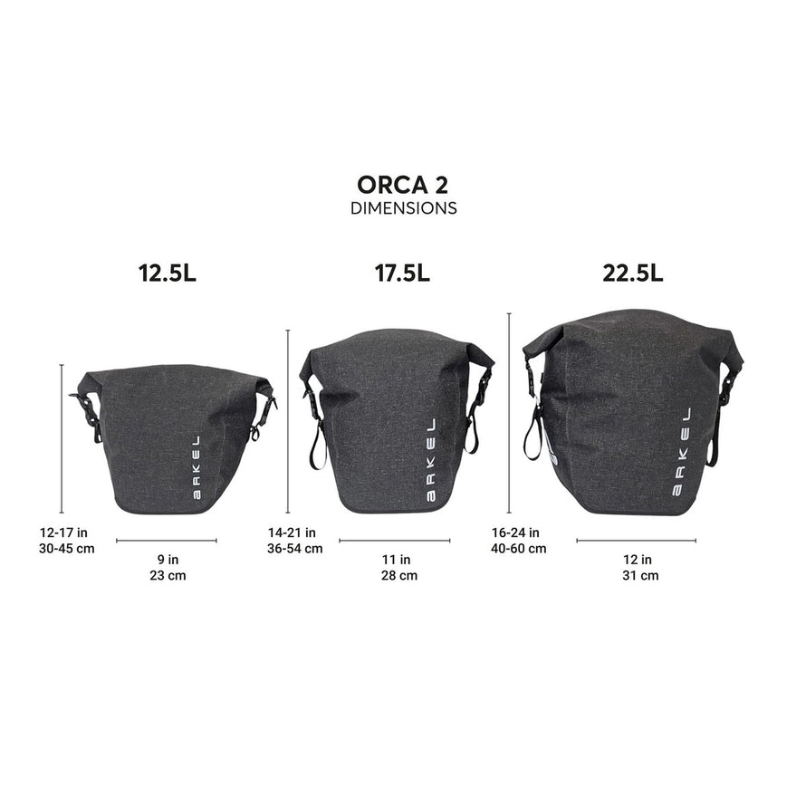 Sacoches etanches velo Arkel Orca 2 disponibles en 12,5L, 17,5L et 22,5L pour cyclotourisme