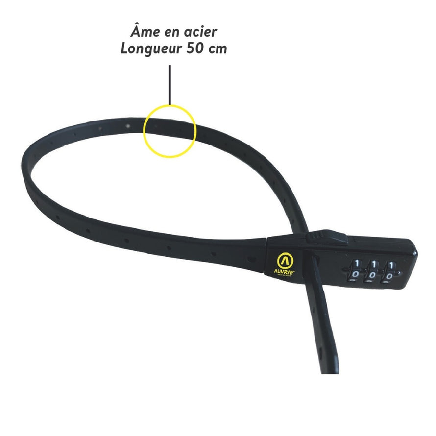 Antivol vélo à code Auvray Flexi-Lock 50 cm avec âme acier pour sécurité renforcée