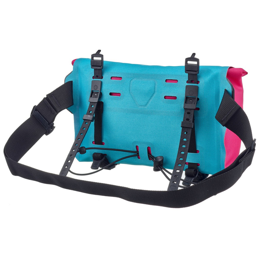 Banane Ortlieb Velo-Sling 3L avec fixation guidon, sacoche convertible bleu et rose pour cyclisme urbain