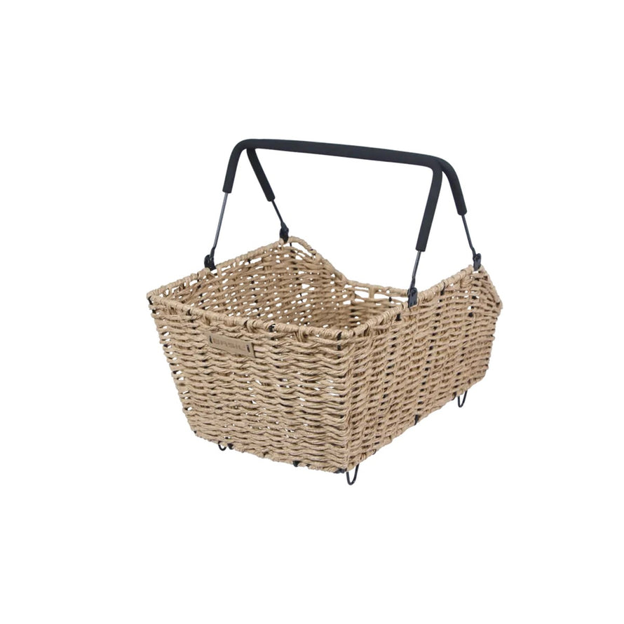 Panier arriere Basil Cento Rattan Look avec fixation rapide MIK et Multi System pour velo pratique et stylé