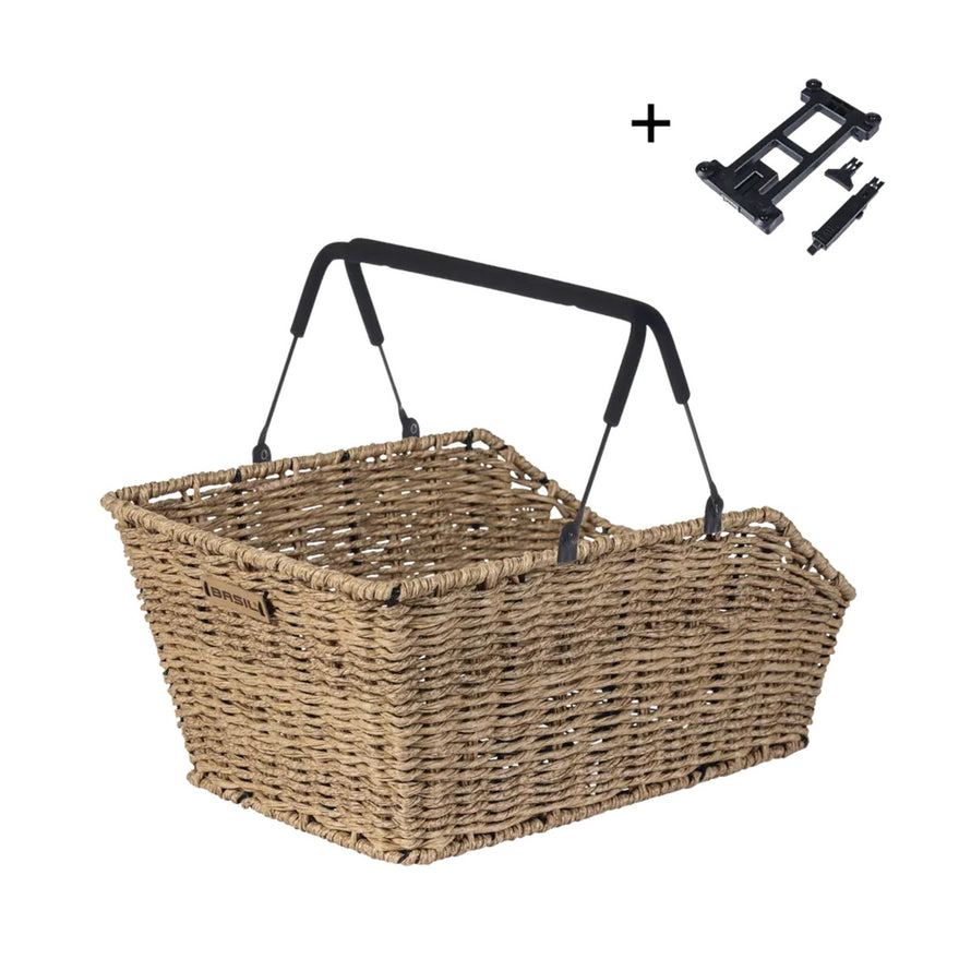 Panier arriere Basil Cento Rattan Look avec fixation rapide compatible MIK et Multi System pour velo urbain pratique et design