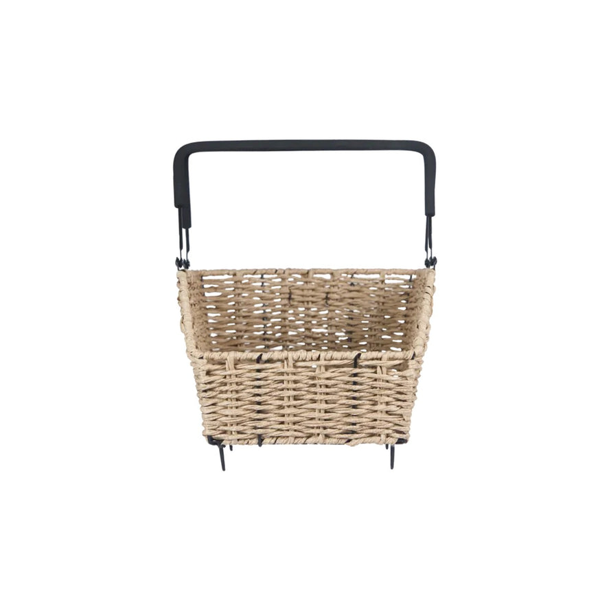 Panier arriere Basil Cento Rattan Look avec fixation rapide MIK et Multi System pour velo urbain pratique et design naturel
