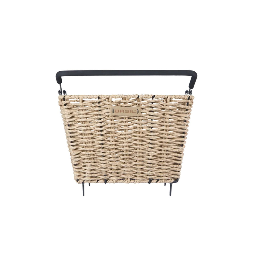 Panier arriere Basil Cento Rattan Look avec fixation rapide compatible MIK et Multi System pour velo urbain pratique et elegant