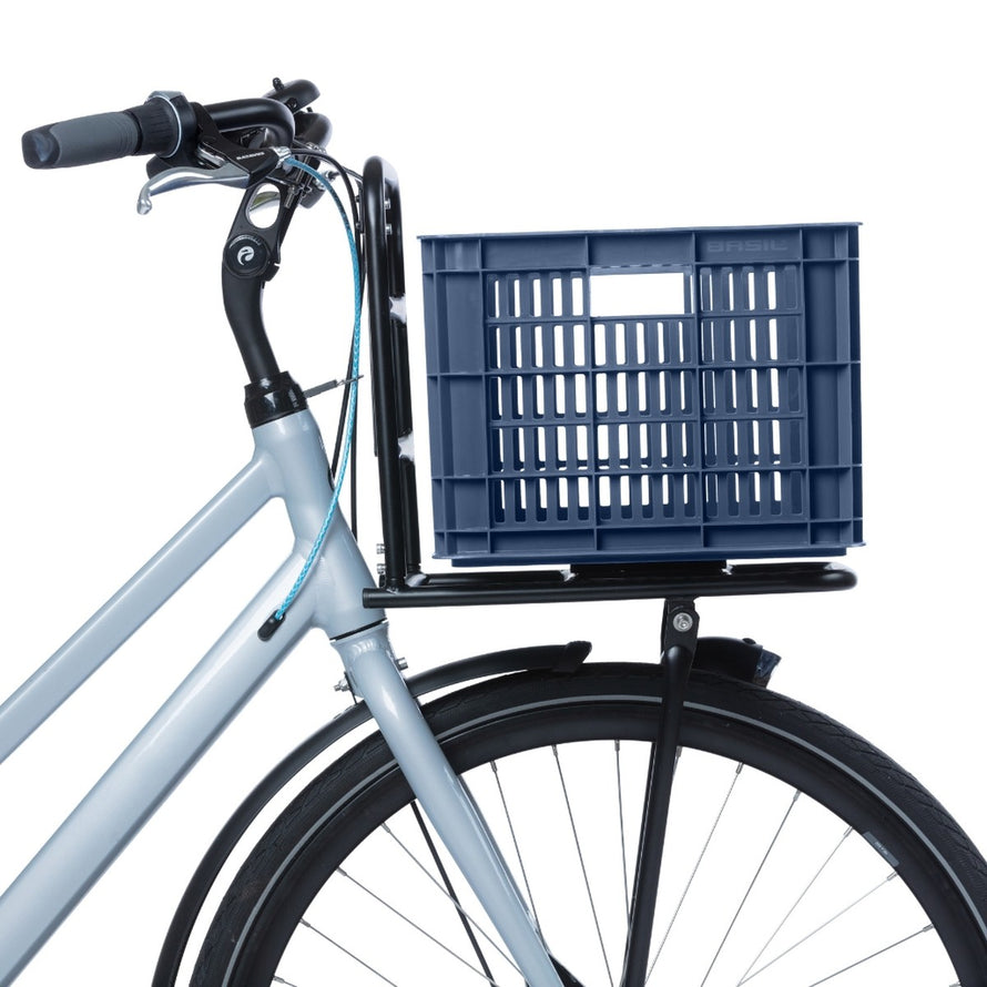 Caisse vélo Basil Crate bleue pour porte-bagages, pratique et résistante pour transport urbain sécurisé