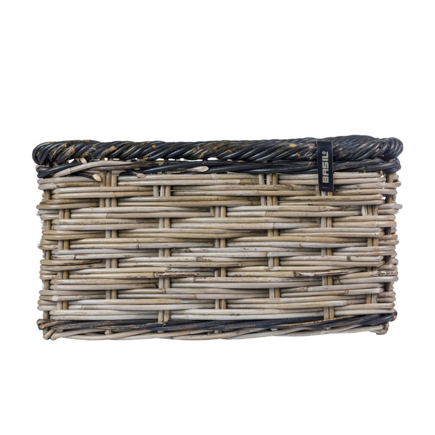 Panier avant en rotin tressé main pour vélo Basil modèle Dijon, style naturel et finition soignée