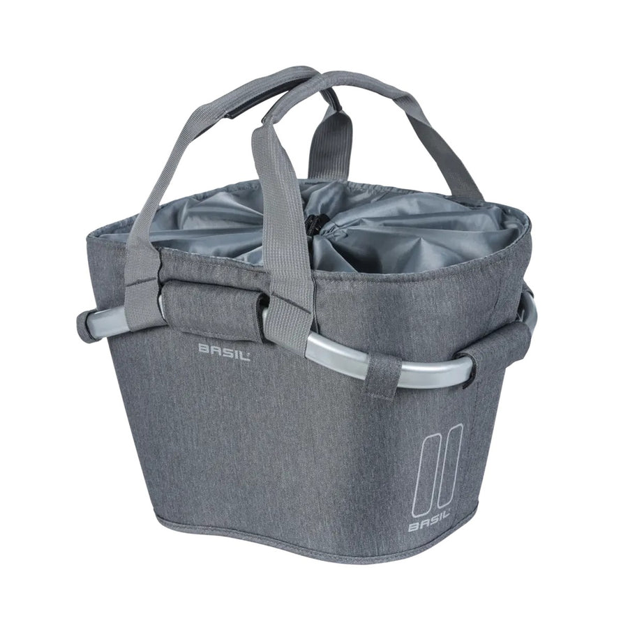 Panier avant souple amovible Basil Carry All KF 15 L gris avec fermeture et poignées confortables