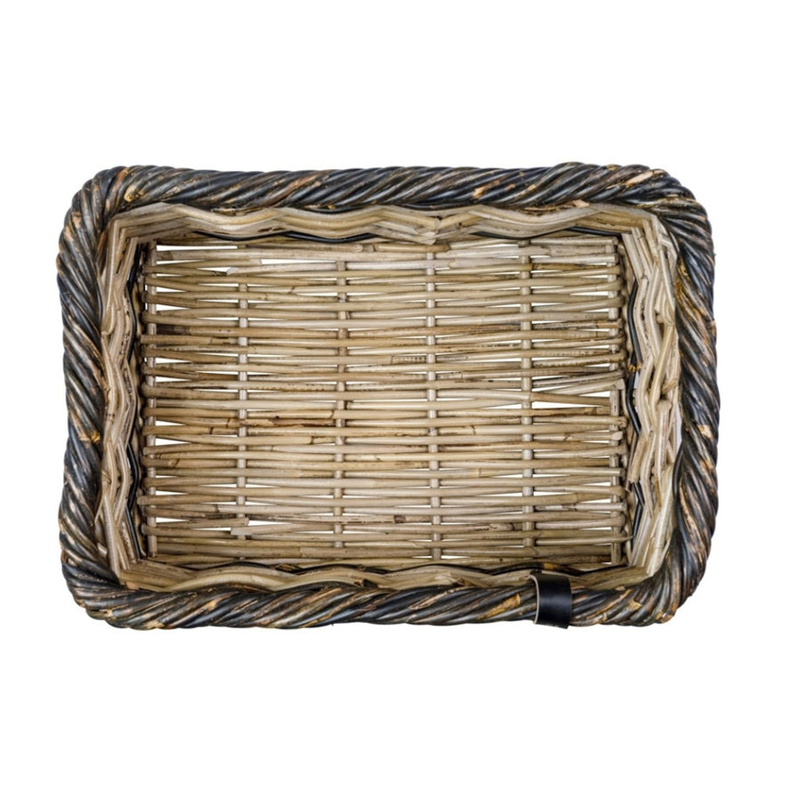 Panier avant en rotin tressé main pour vélo Basil Dijon, alliant authenticité et robustesse