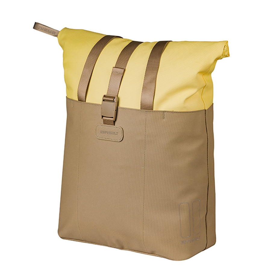 Sac cabas etanche beige et jaune Basil Vive 20 L pour velo, resistant a la pluie et pratique