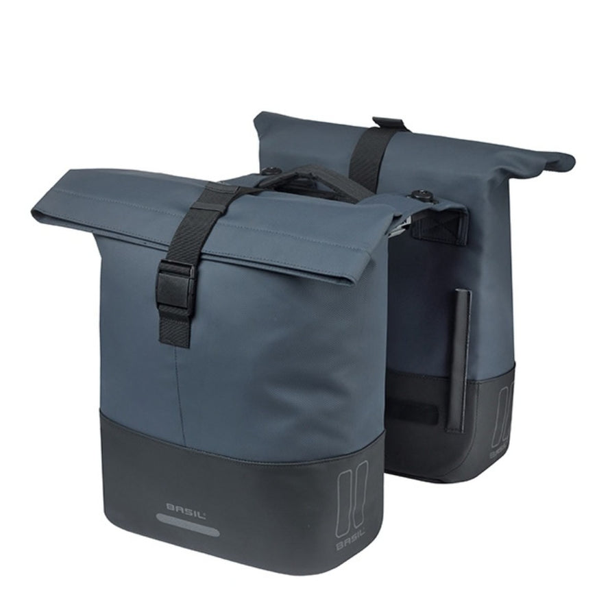 Sacoche double Basil Cove 32L avec fixation MIK, robuste et imperméable pour vélo urbain