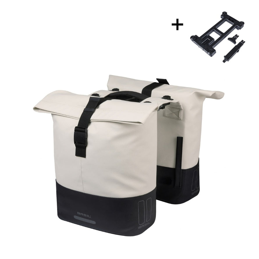 Sacoche double Basil Cove 32L avec fixation MIK, robuste et imperméable pour cyclisme urbain pratique