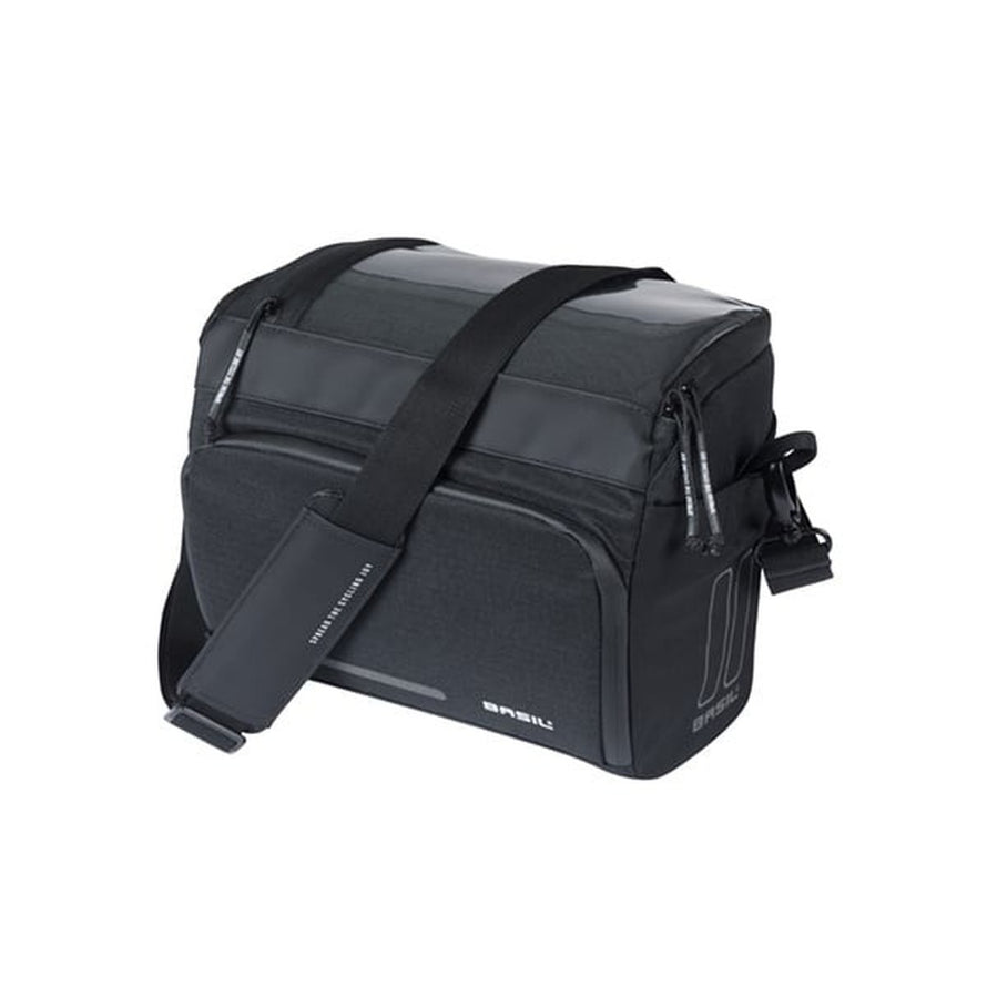 Sacoche de guidon Basil Move 7-8L noire, compacte et résistante pour vos trajets quotidiens à vélo