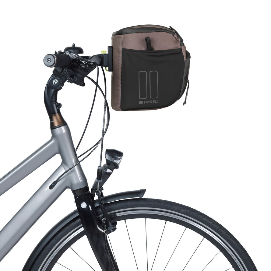 Sacoche de guidon Basil Move 7-8L taupe et noir, compacte et pratique pour vos déplacements à vélo