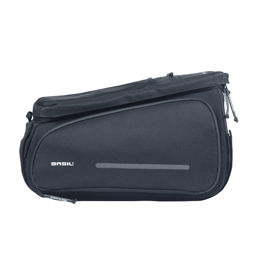 Sacoche vélo Basil Move Trunkbag 10-26L noire compatible porte-bagages MIK, idéale pour transport sécurisé