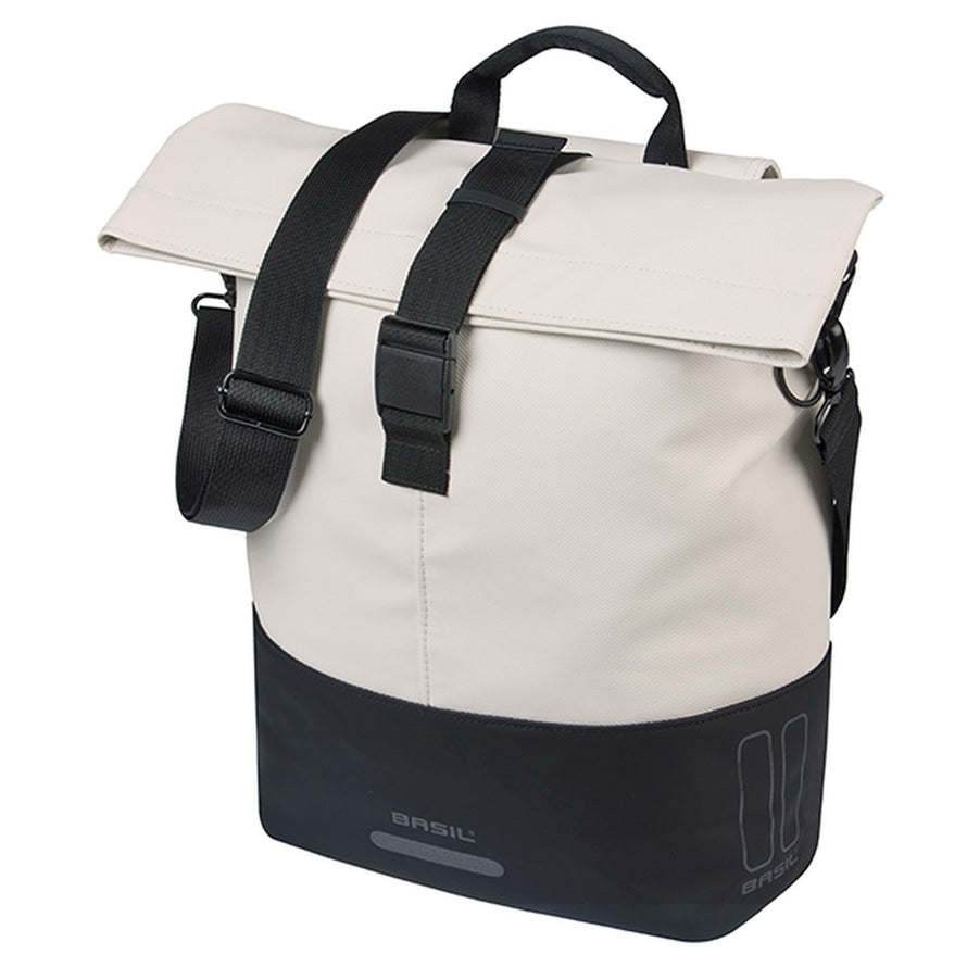 Sacoche vélo de ville Basil Cove 16 L beige et noir avec bandoulière réglable et fermeture à boucle