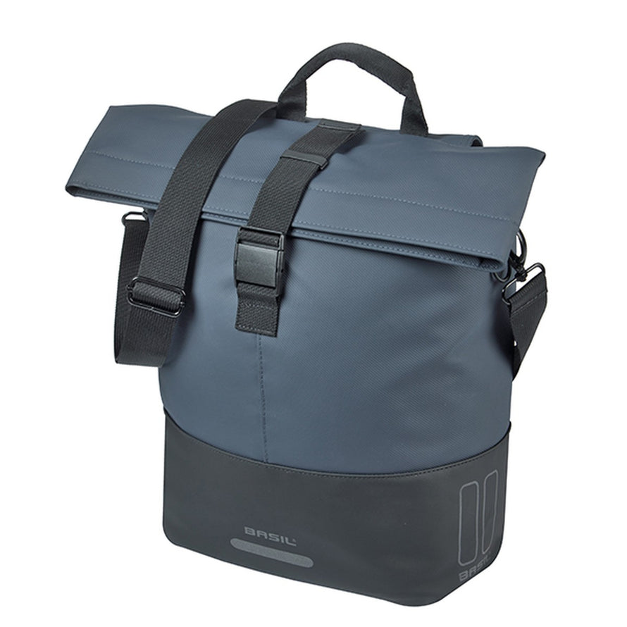 Sacoche vélo de ville Basil Cove 16 L gris et noir, imperméable avec fermeture à boucle et bandoulière ajustable