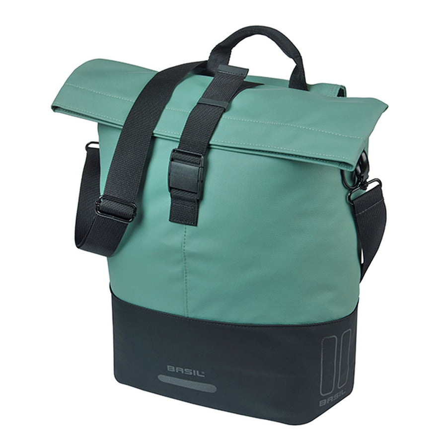 Sacoche vélo de ville Basil Cove 16 L vert et noir avec bandoulière ajustable et fermeture sécurisée