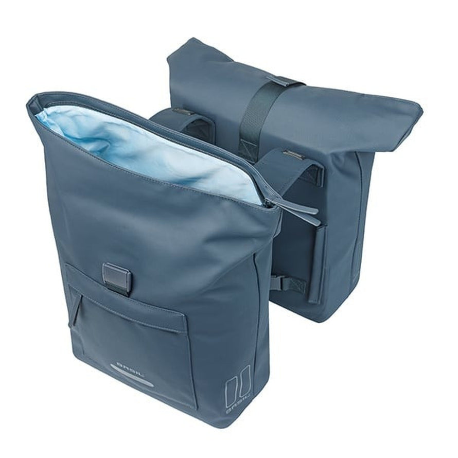 Sacoches doubles Basil Brooklyn 2 x 20,5L couleur anthracite, étanches et pratiques pour vélo urbain