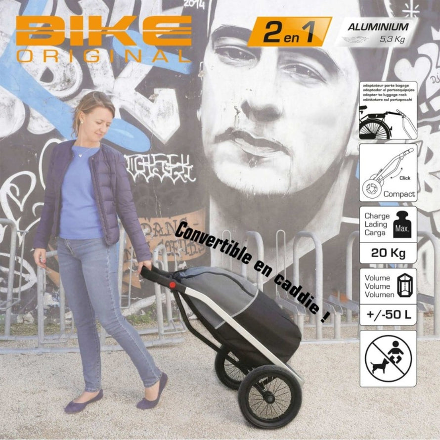 Remorque vélo chariot Shopping Trailer 50L bike_original convertible en caddie avec cadre aluminium léger et grandes roues