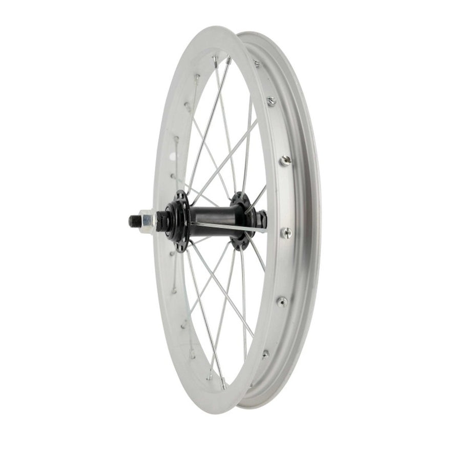 Roue avant 14 pouces enfant bike original avec jante gris metal et moyeu noir modele roue de velo enfant